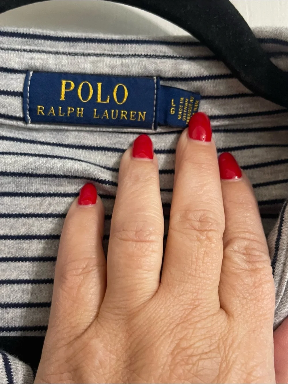 Ralph Lauren Gray Polo with Navy Stripe Detail